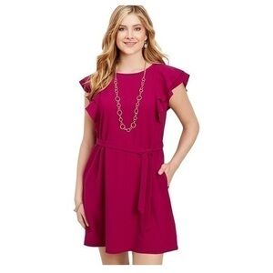 Maurices Flutter Short Sleeve Dress in Berry Fuchsia Pink Size 2XL
